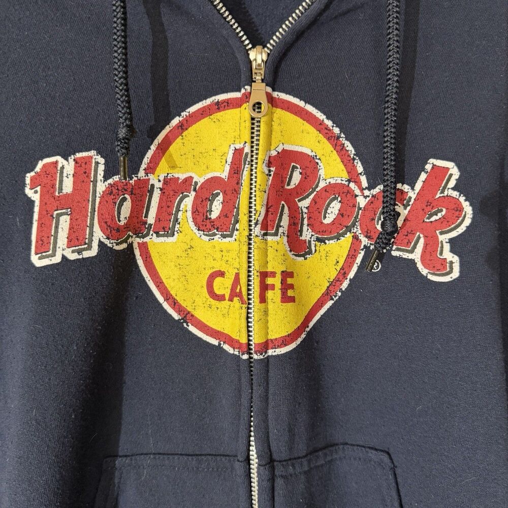 Hard Rock Cafe Cleveland Hoodie Mens Small Zip Logo Graphic Sweatshirt Blue - Picture 2 of 5
